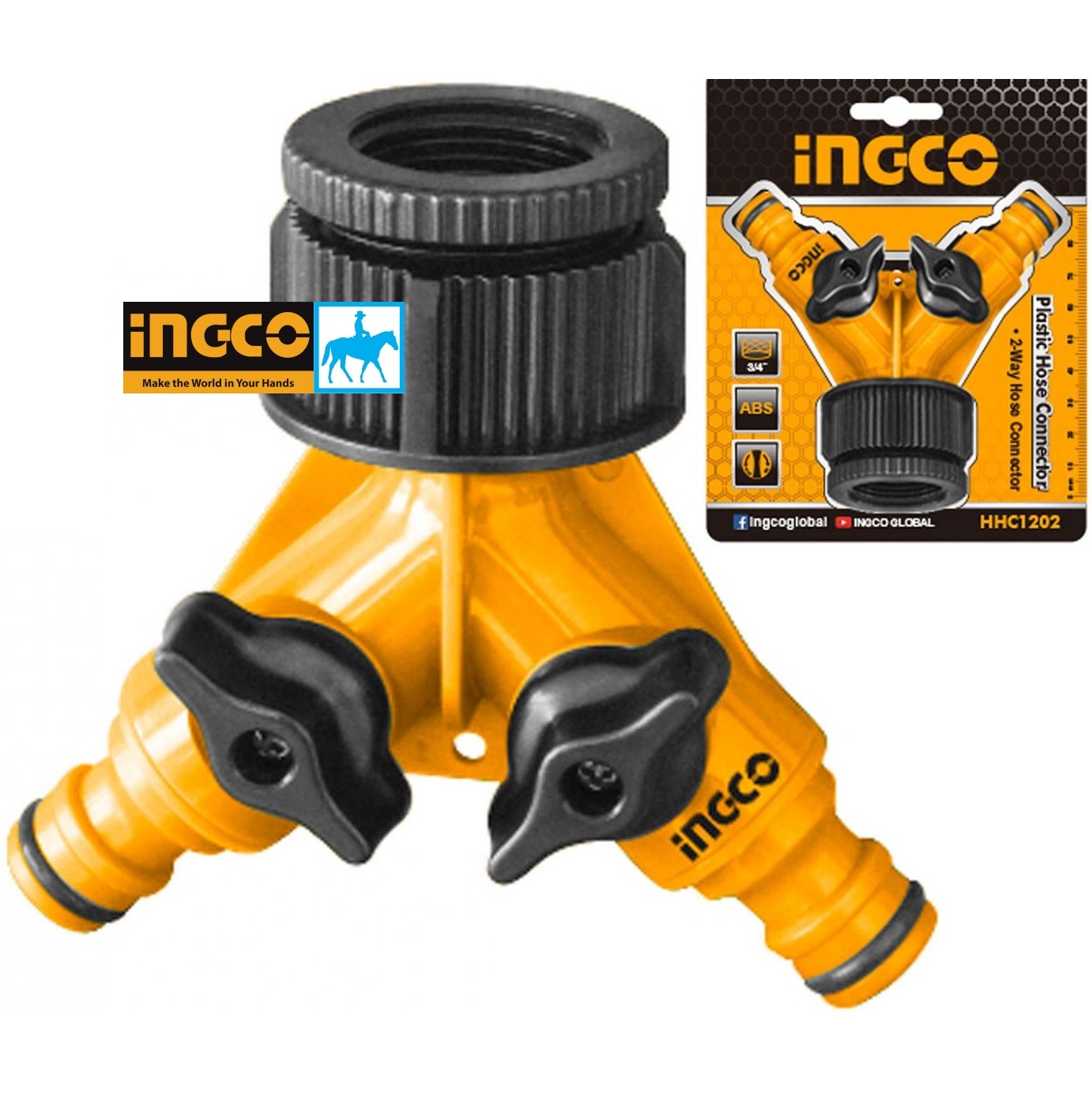 Đầu nối ống nước chia 2 có van đầu vào fi21 fi27 ingco hhc1202