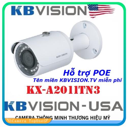 [HCM][NHÀ PHÂN PHỐI BH 2 NĂM FREESHIP 20K]Camera IP hồng ngoại 2.0 Megapixel KBVISION KX-A2011TN3 - Camera ngoài trời hỗ trợ POE tên miền KBVISION.TV miễn phí
