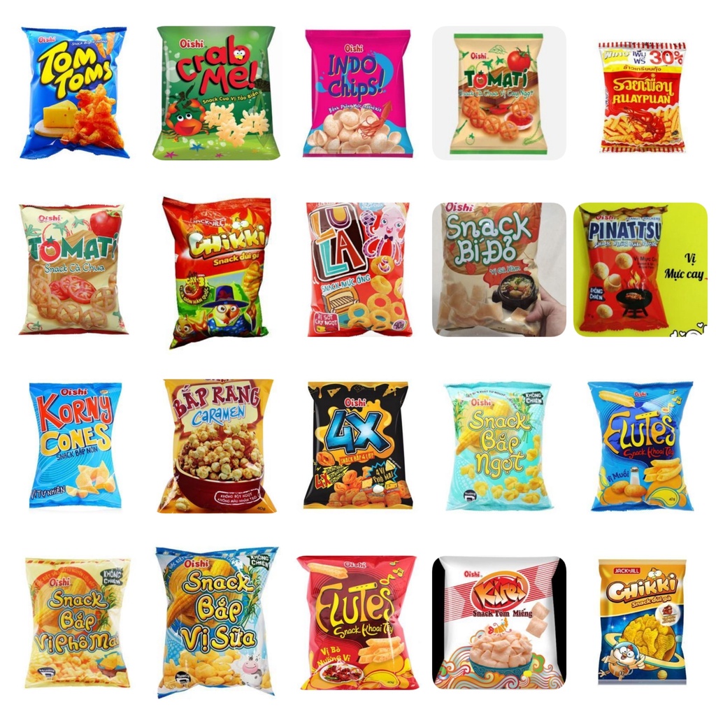 1 gói bánh snack bim bim oishi/orion/jack & jill các loại