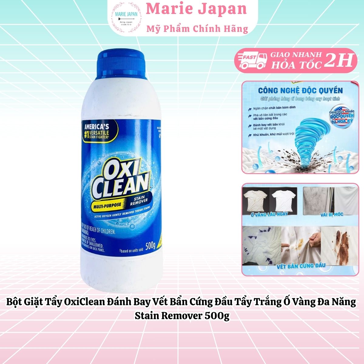 Bột Giặt Tẩy OxiClean Đánh Bay Vết Bẩn Cứng Đầu Tẩy Trắng Ố Vàng Đa Năng Stain Remover 500g