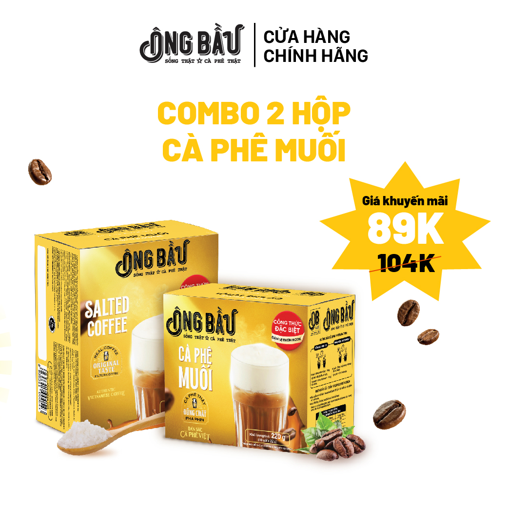 ÔNG BẦU - COMBO 2 HỘP CÀ PHÊ MUỐI HÒA TAN 220G