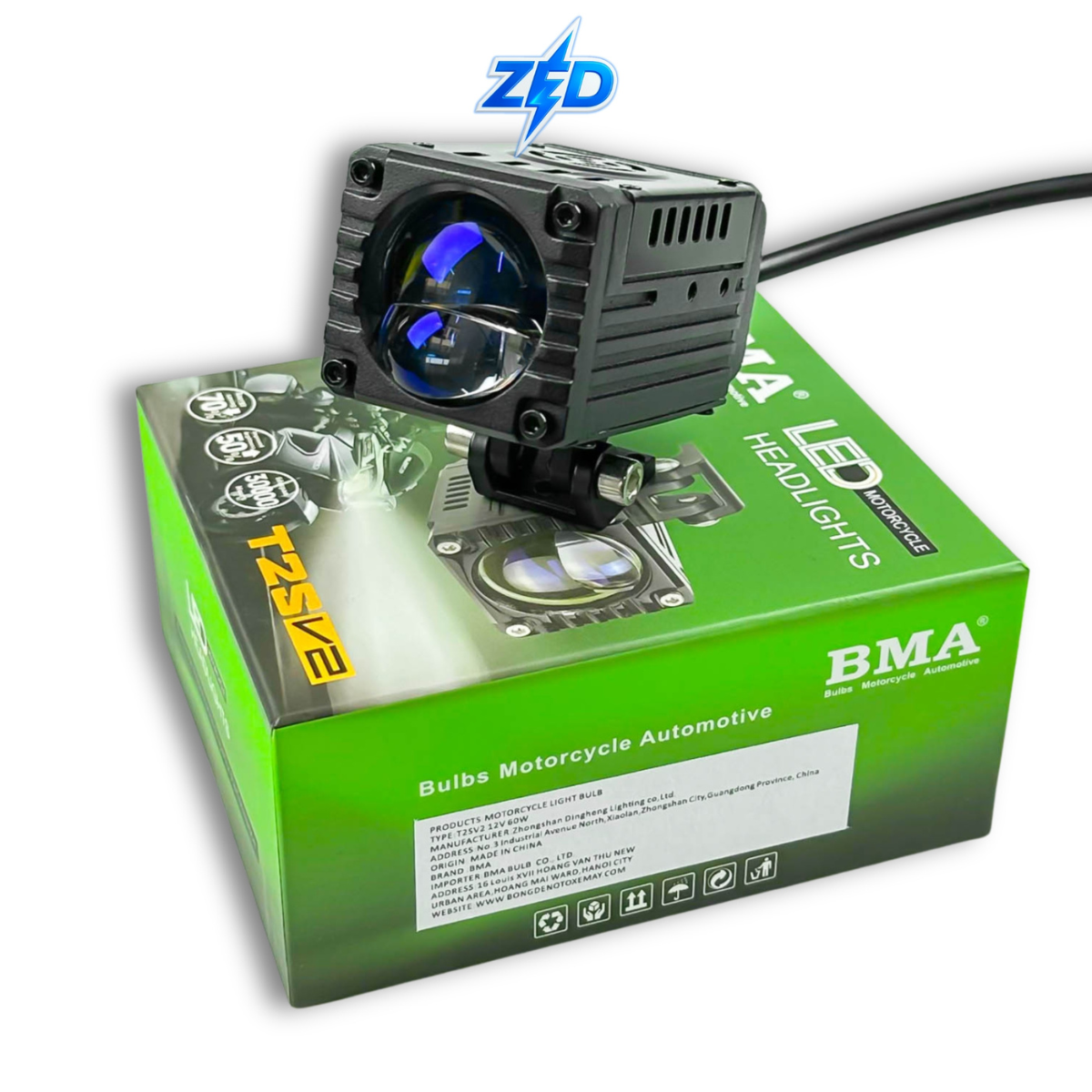 Đèn trợ sáng T2SV2 bản nâng cấp từ T2S công suất 60W cos trắng pha trắng nhỏ gọn dễ lắp đặt xe máy