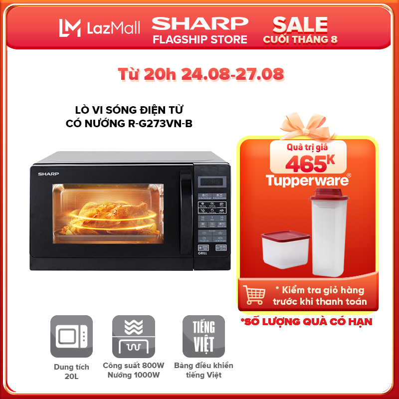 Lò Vi Sóng Sharp Có Chức Năng Nướng R-G273VN-B 20L [8 Chế Độ Nấu, Nướng Kết Hợp, Màn HÌnh LED Hiển Thị, Khóa Trẻ Em] - Hàng Chính Hãng Bảo Hành 12 tháng