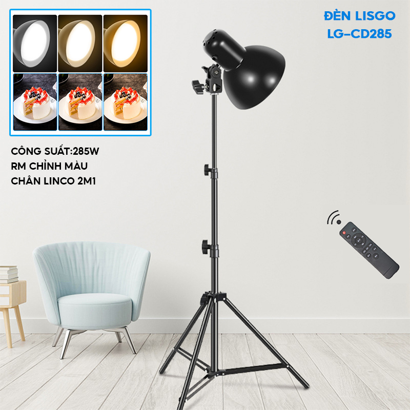 Bộ kit chụp ảnh sản phẩm studio, review đồ ăn Chuôi đèn chụp tròn kèm bóng nấm chỉnh màu Chân Linco 2m