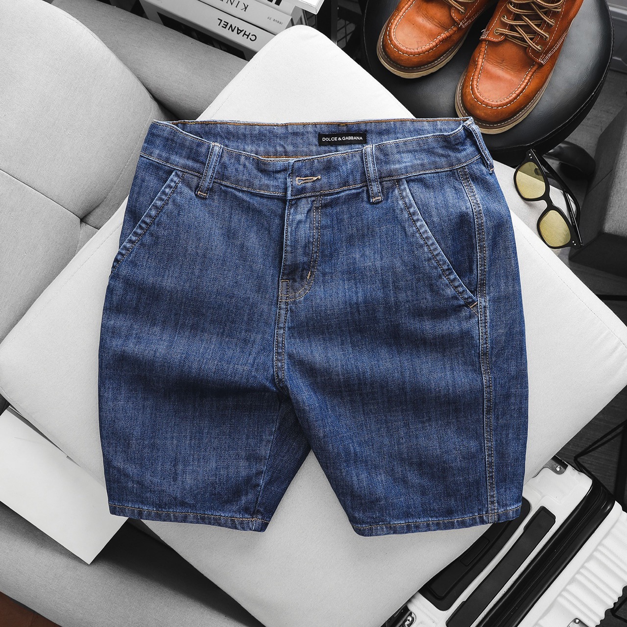 Quần short jean nam túi đứng kiểu kaki ôm dáng co giãn slim fit hàng xuất xịn