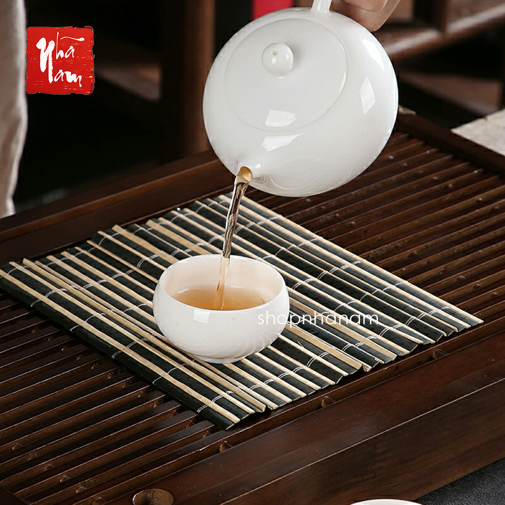 Chiếu trà tre phụ kiện bàn trà, lót trà tre ấm chén Nhã Nam
