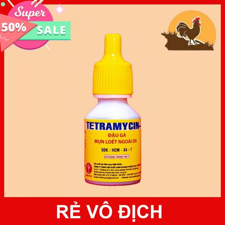 Thuốc trị đậu gà, mụn loét ngoài da cho gà -tetramycin - d 1 lọ x 5ml