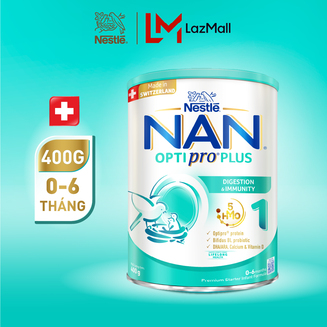 Sữa bột Nestle NAN OPTIPRO PLUS 1 400g với 5HMO Sữa Mát với đạm Optipro, 5HMO Hỗ Trợ Tiêu Hóa, Đề Kháng, Trí Não  Phát Triển Toàn Diện, Nhập Khẩu Thụy Sĩ