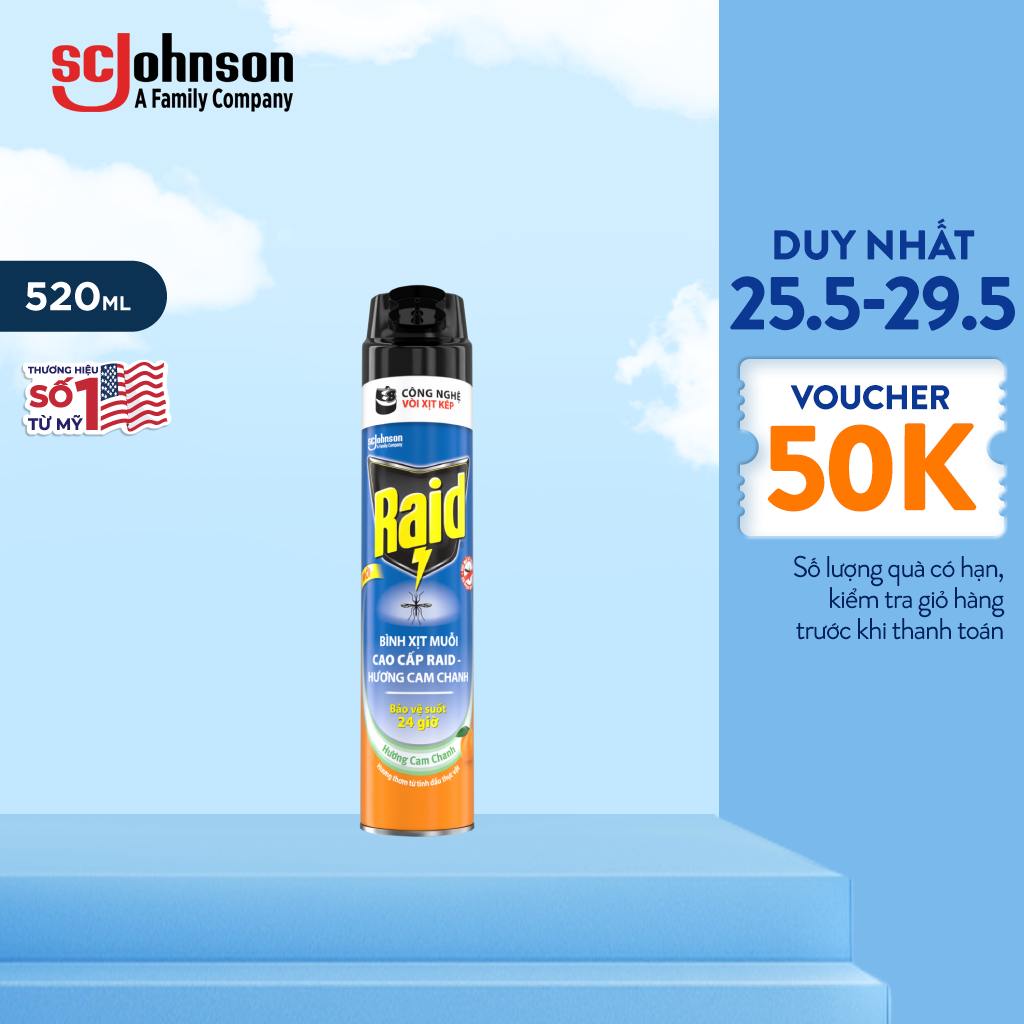 RAID Bình xịt muỗi Hương Cam Chanh 520ml