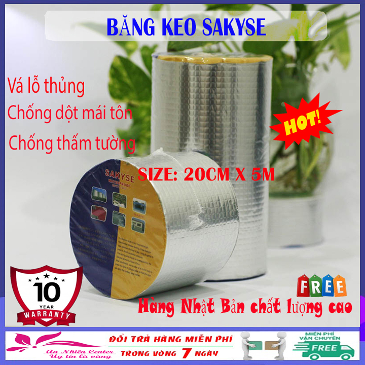 [Khổ 5mx20cm] Băng keo siêu dính chống thấm cao cấp SAKYSE Nhật Bản (loại mới 2020), keo dính đa năng vá lỗ thủng, chống dột mái tôn, mái ngói, chống thấm tường nứt, chịu nhiệt tốt hơn băng keo chống thấm X2000