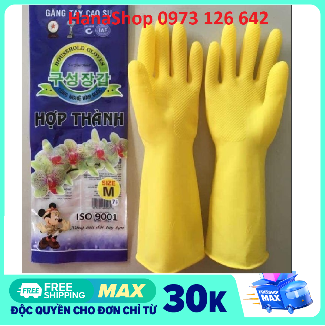 Bịch 10 đôi găng tay cao su rửa chén Hợp Thành dài 32cm size S, M, L, găng tay rửa bát Hợp Thành dài 32cm size S, M, L