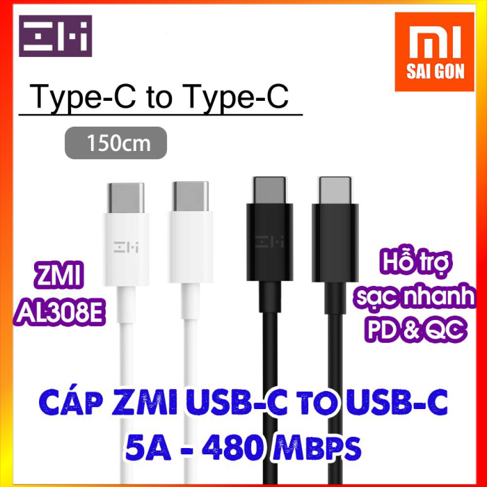 Cáp sạc nhanh 5a zmi usb-c to usb-c al308e - dài 150cm - chuyenmi
