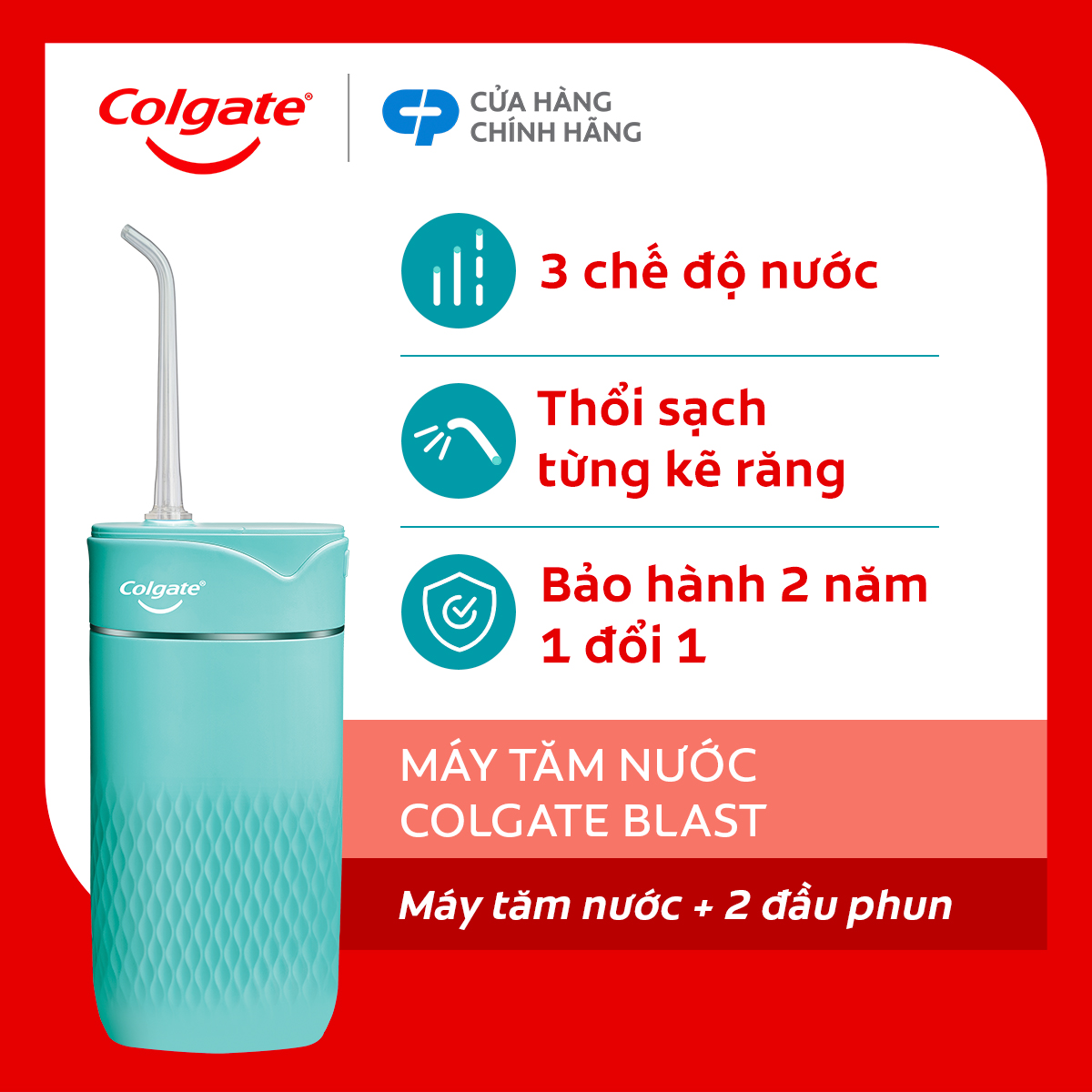 Máy tăm nước Colgate Blast nhỏ gọn, chống thấm nước, pin sạc, sạch sâu từng kẽ răng