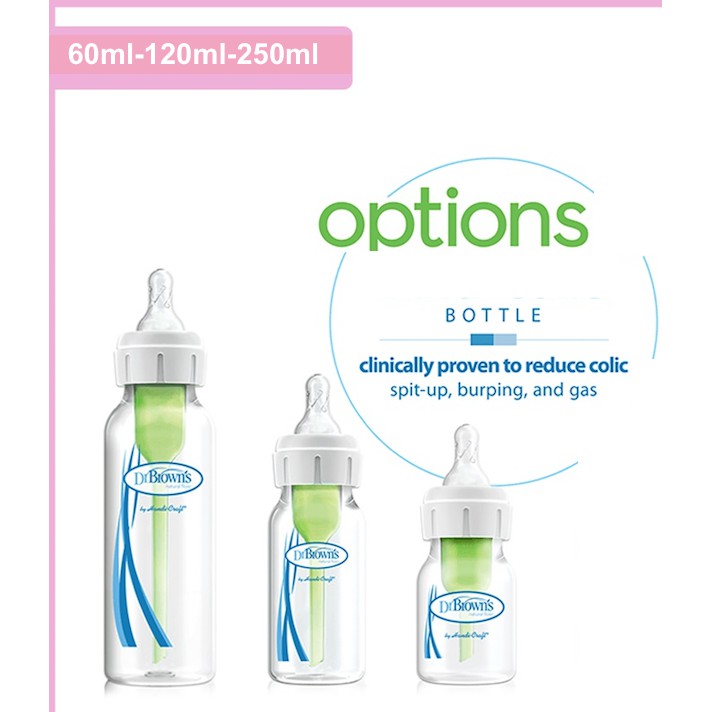 Set 2 bình sữa dr brown's option cổ thường chống sặc 60ml.