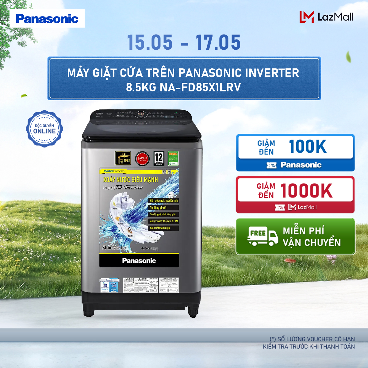 [ Chỉ giao miền Bắc] Máy Giặt Cửa Trên Panasonic Inverter 8.5KG NA-FD85X1LRV