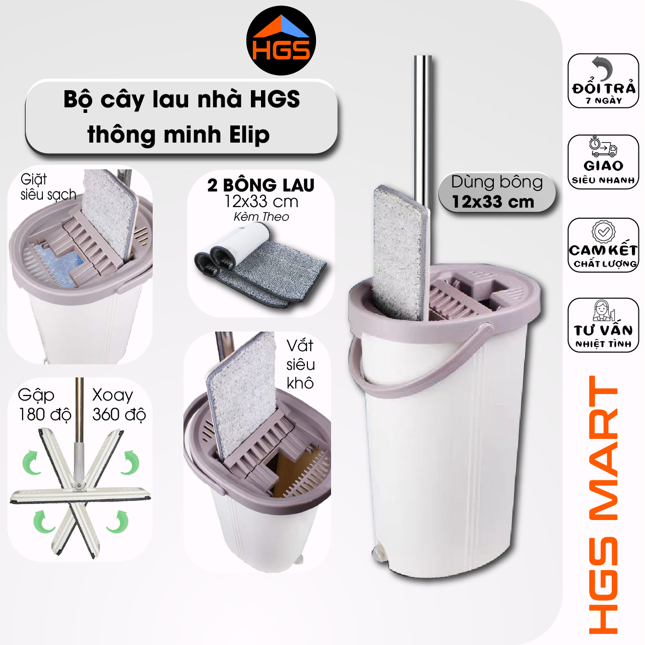 [HCM]BỘ CÂY LAU NHÀ THÔNG MINH 2 NGĂN TIỆN DỤNG DÁNG ELIP SANG TRỌNG CÓ 2 MIẾNG LAU KÈM THEO