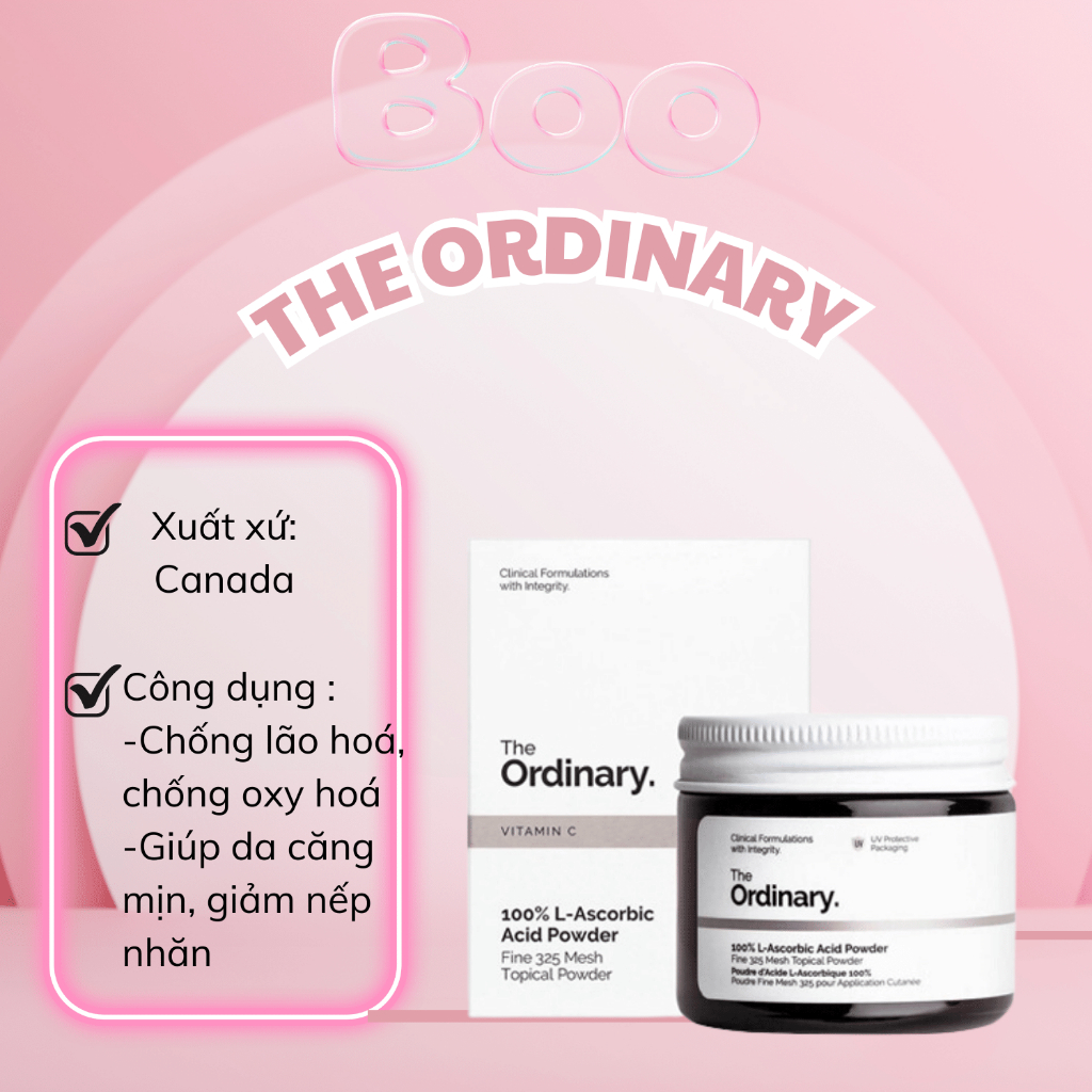 Bột vitamin c sáng da, mờ thâm the ordinary 100% l-ascorbic acid powder 20g
