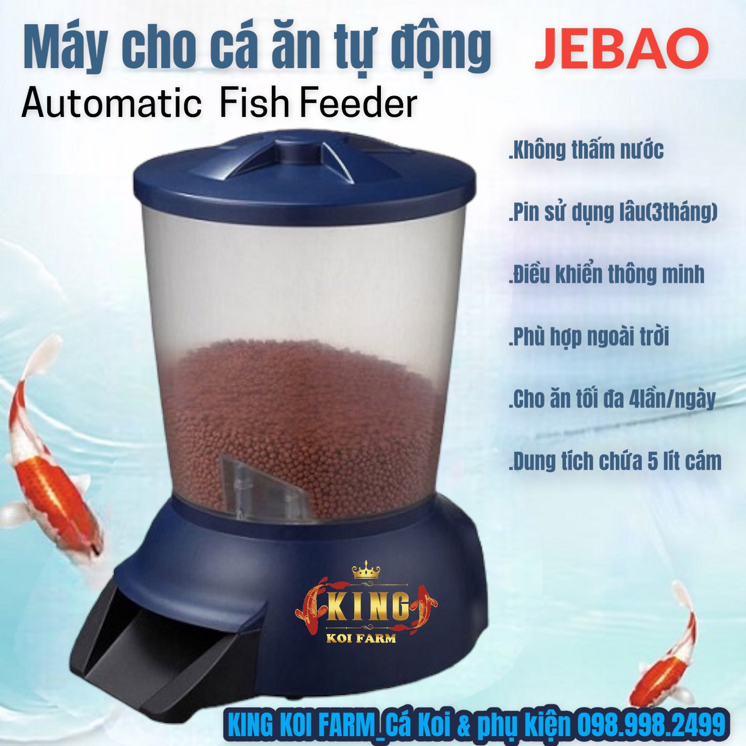 Máy cho ăn tự động JEBAO Automatic Feeder_Máy cho cá Koi ăn tự động- An toàn tiết kiệm dễ sữ dụng