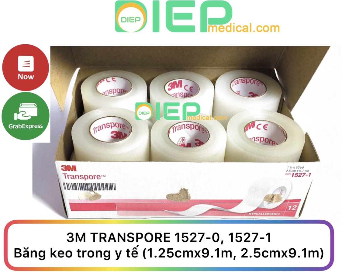 ✅ 3M Transpore Surgical Tapes 1527-0, -1 - Băng keo y tế trong suốt 3M chính hãng