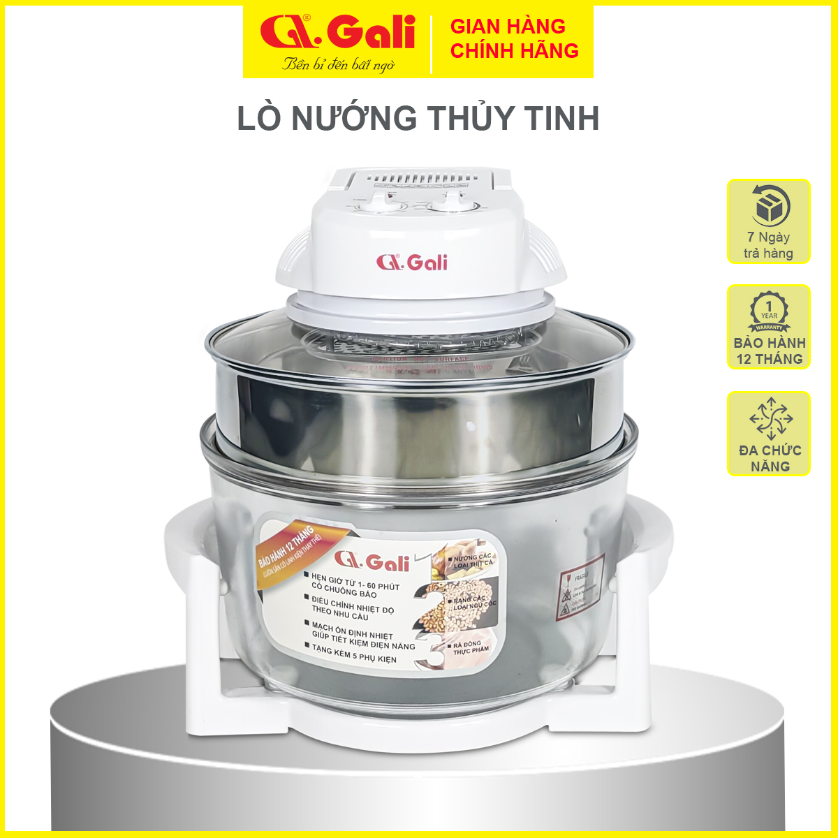 Lò nướng Điện Gali GL-1117A, GL-1121, GL-1100, dung tích 12-17 lít đa chức năng nướng, tiết kiệm điện năng, công nghệ làm nóng bằng bóng đèn Halogen và quạt đối lưu, dây điện bằng đồng 100%. Bảo hãnh chính hãng.