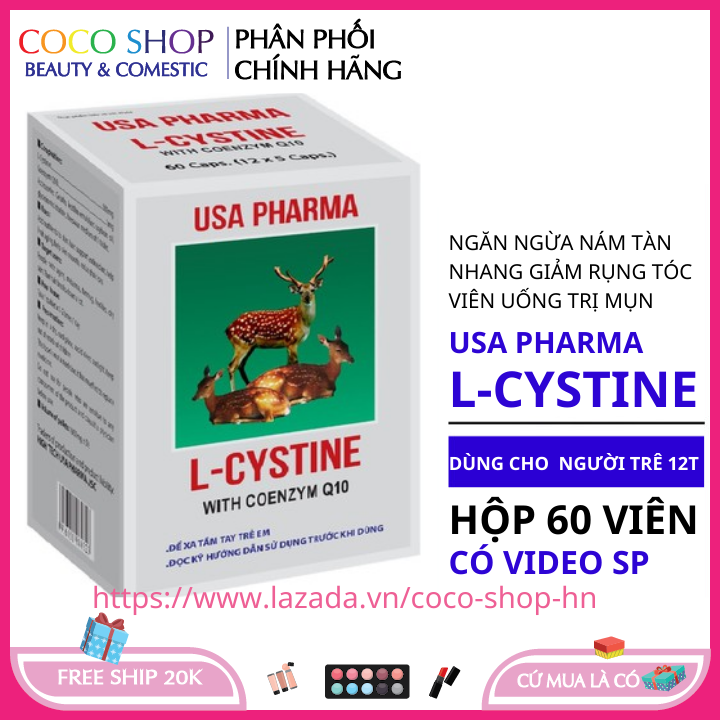 Viên uống ngừa nám đẹp da chống lão hóa L-Cystine hộp 60 viên giúp da tóc khỏe đẹp ngăn mụn nội tiết Viên uống ngừa mụn dạng viên nang Viên uống trắng da giam mụn Viên uống trắng da ngừa mụn chăm sóc da mụn