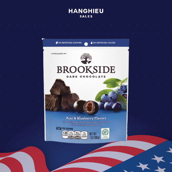 Socola đắng nhân trái cây Blueberry/ Raspberry/ Pomegranate Brookside 198gr Mỹ