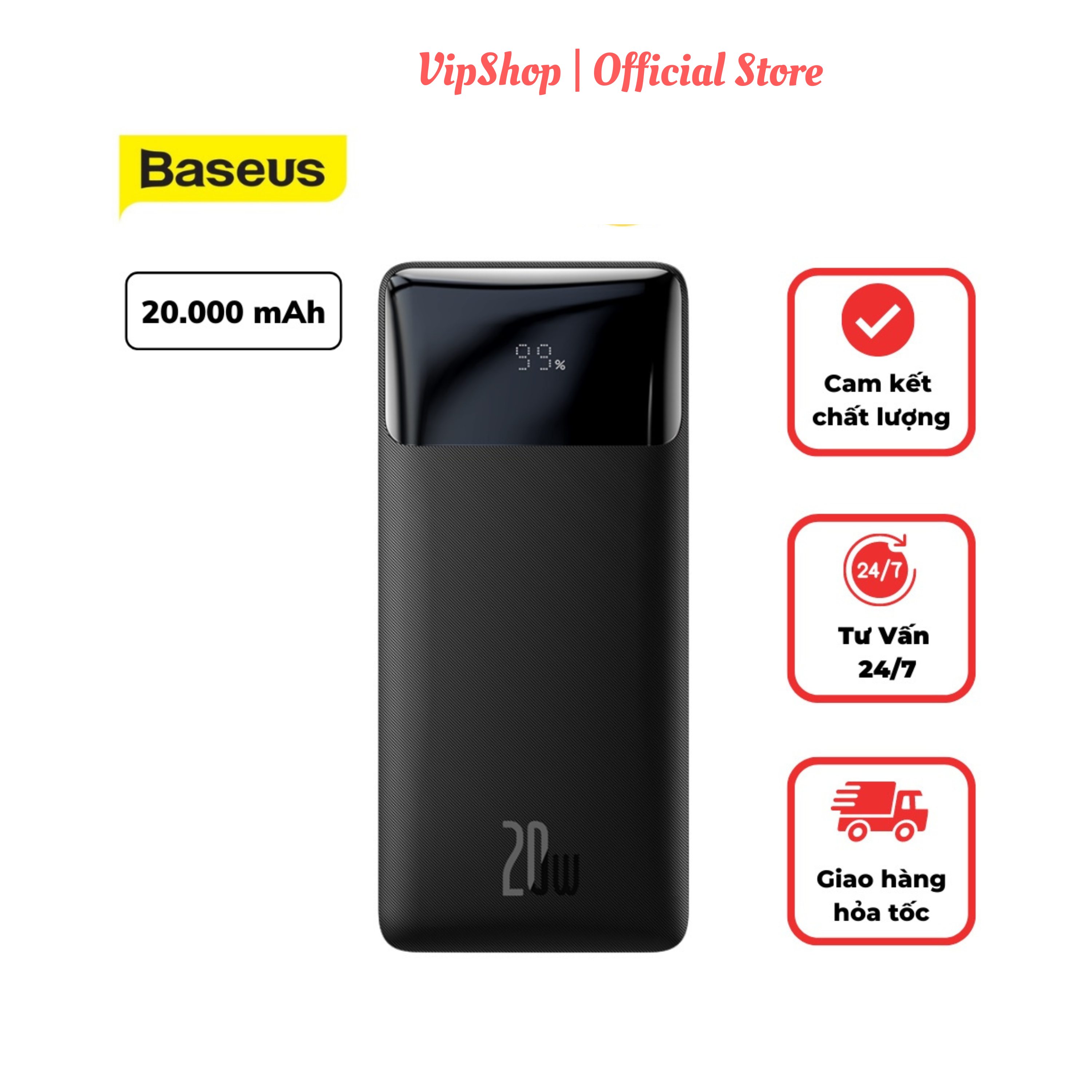 Sạc pin dự phòng 20000mah bipow digital display power bank sạc nhanh 20w chính hãng baseus . VipShop_Official