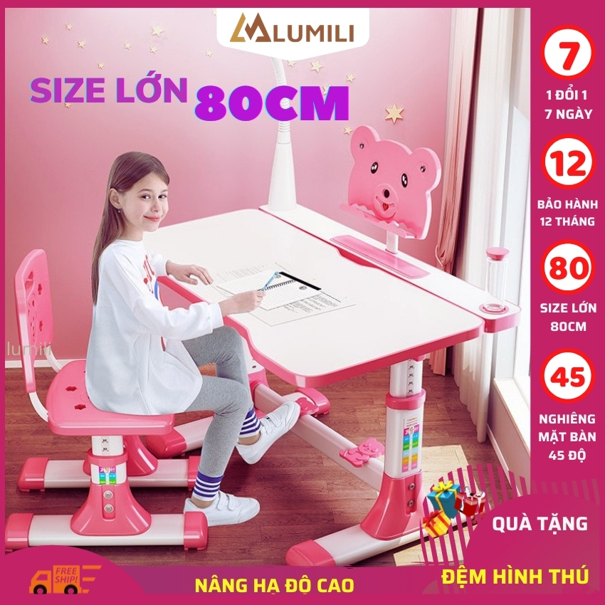 [ Size to A8 Tặng đèn led , đệm ghế ] Bàn học sinh, bàn học cho bé Lumili A08 size lớn bàn học thông minh chống gù chống cận cho trẻ em từ 3 đến 18 tuổi phù hợp với học sinh tiểu học nâng hạ độ cao