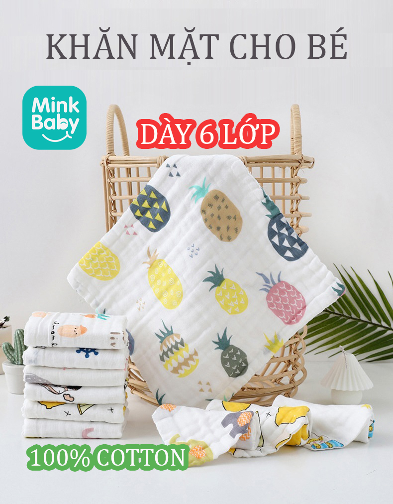 Set 5 khăn sữa xô 6 lớp rửa mặt loại dày siêu mềm mại cho bé