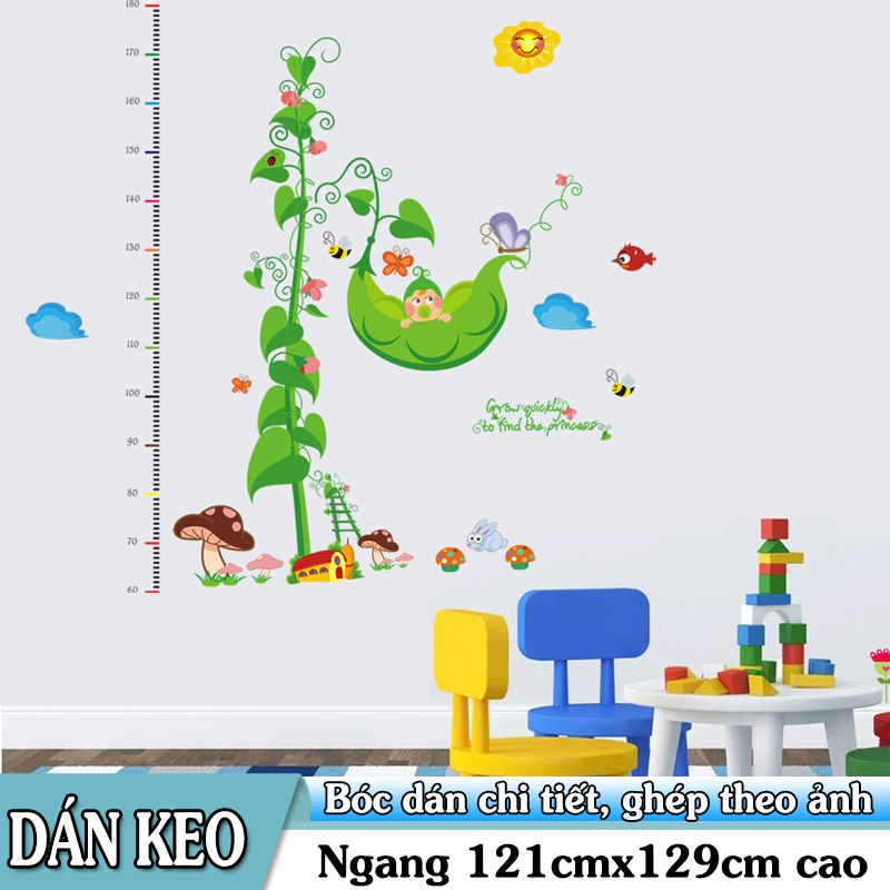 Decal trang trí Thước đo Cây Hạt Đậu thần cho Bé. Decal in trên chất liệu PVC có keo sẵn ở mặt sau chỉ cần lột ra và dán.