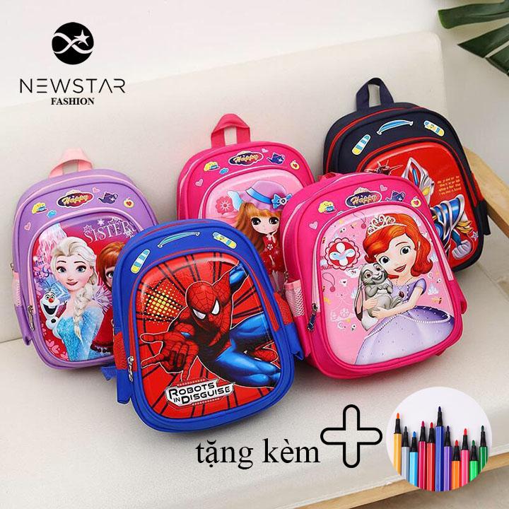 Ba lô mẫu giáo cho bé từ 2 đến 5 tuổi, Balo siêu nhân, Balo Công Chúa + Tặng Bộ Màu.