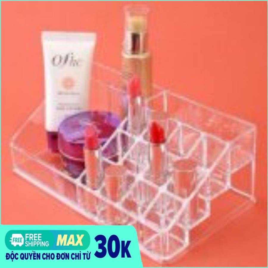 Khay Đựng Mỹ Phẩm trong suốt 16 Ngăn, Thiết kế tiện lợi sang trọng Gồm 16 ô đựng son, sơn móng tay, cọ ...