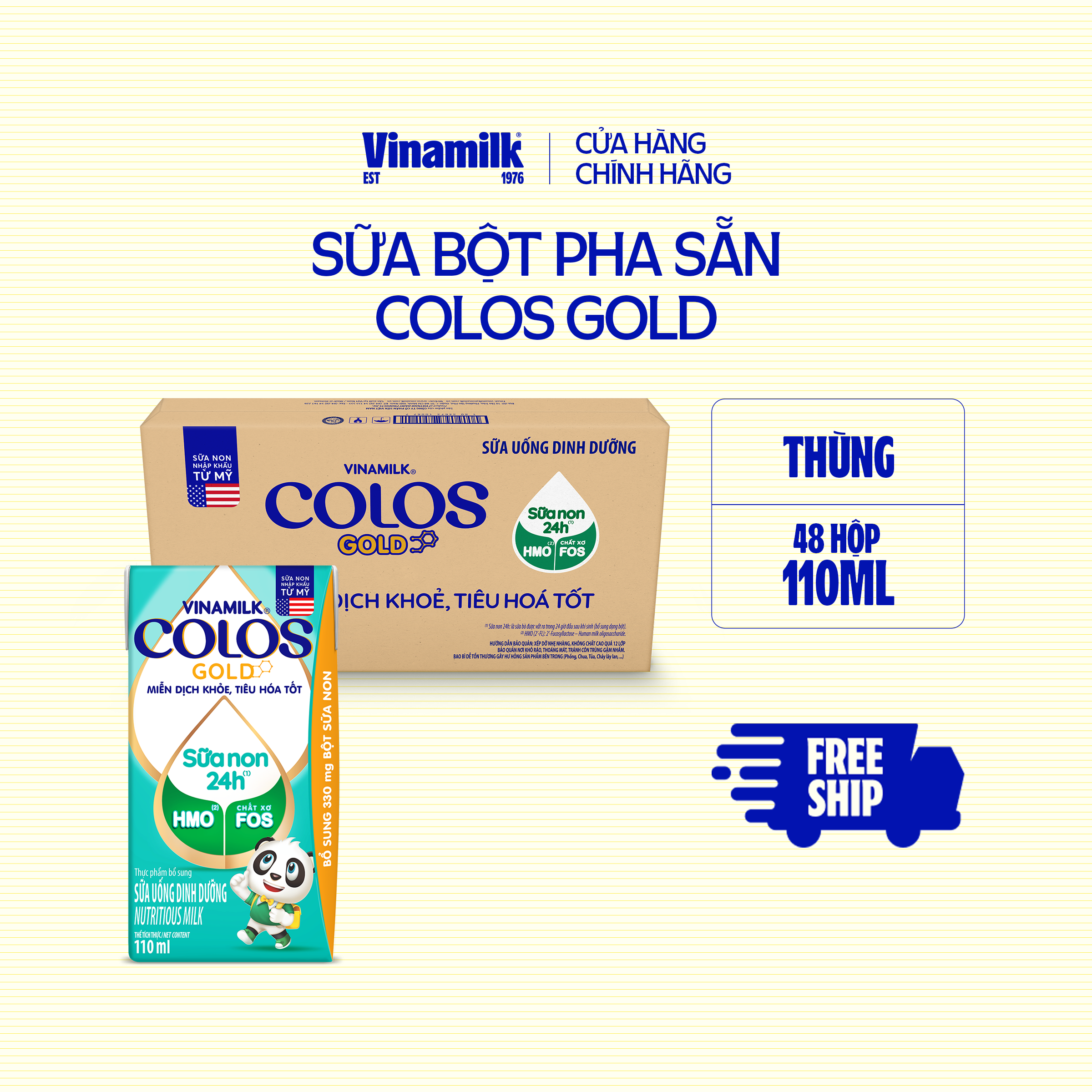 Thùng 48 hộp Sữa non Vinamilk Colos Gold 110ml -Sữa bột pha sẵn, Miễn dịch khỏe, Bé lớn nhanh - Sữa 