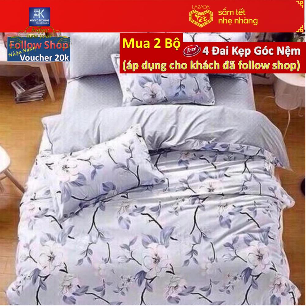 Bộ chăn ga gối poly Hoa xám bạc 1m8x2m