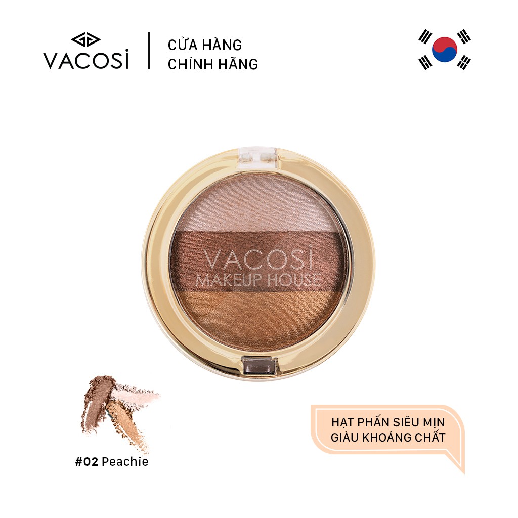 Vacosi Phấn Mắt 3 Màu Trio Eyeshadow 5g (Hộp Tròn) #02: Peachie