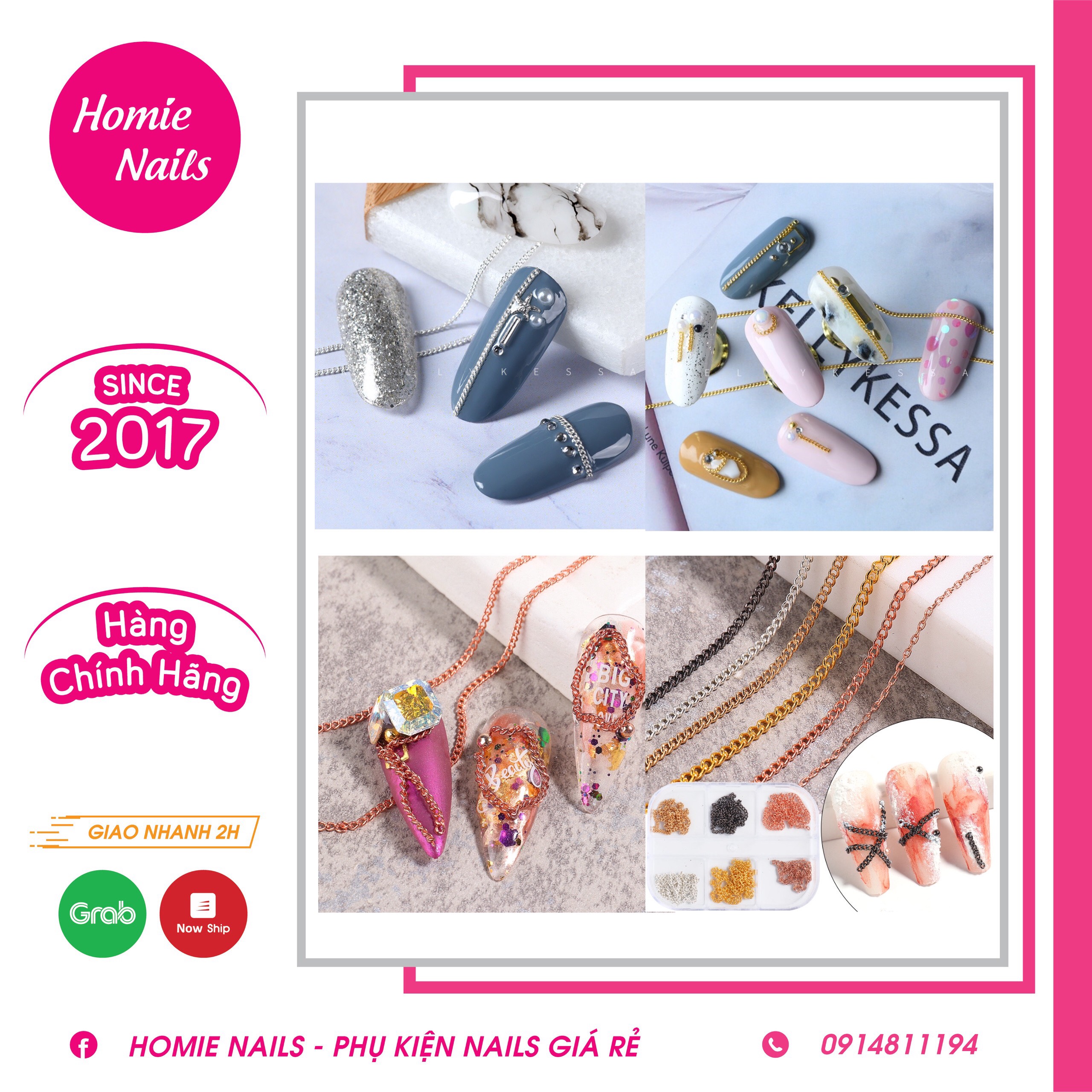 Set xích làm nail, trang trí móng - 4 màu cơ bản