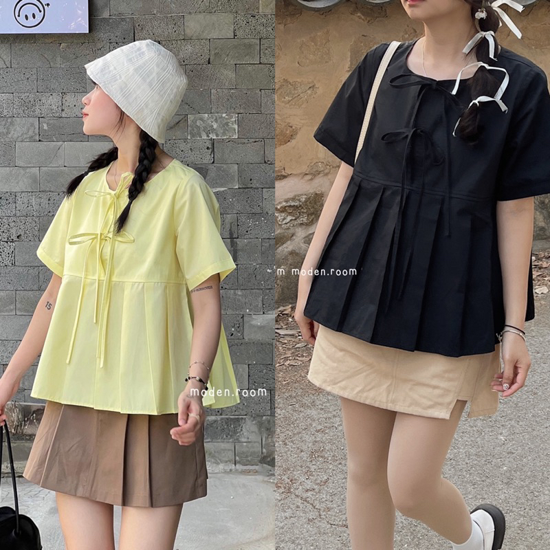 Áo babydoll xếp ly nơ Lapa-top Moden.room