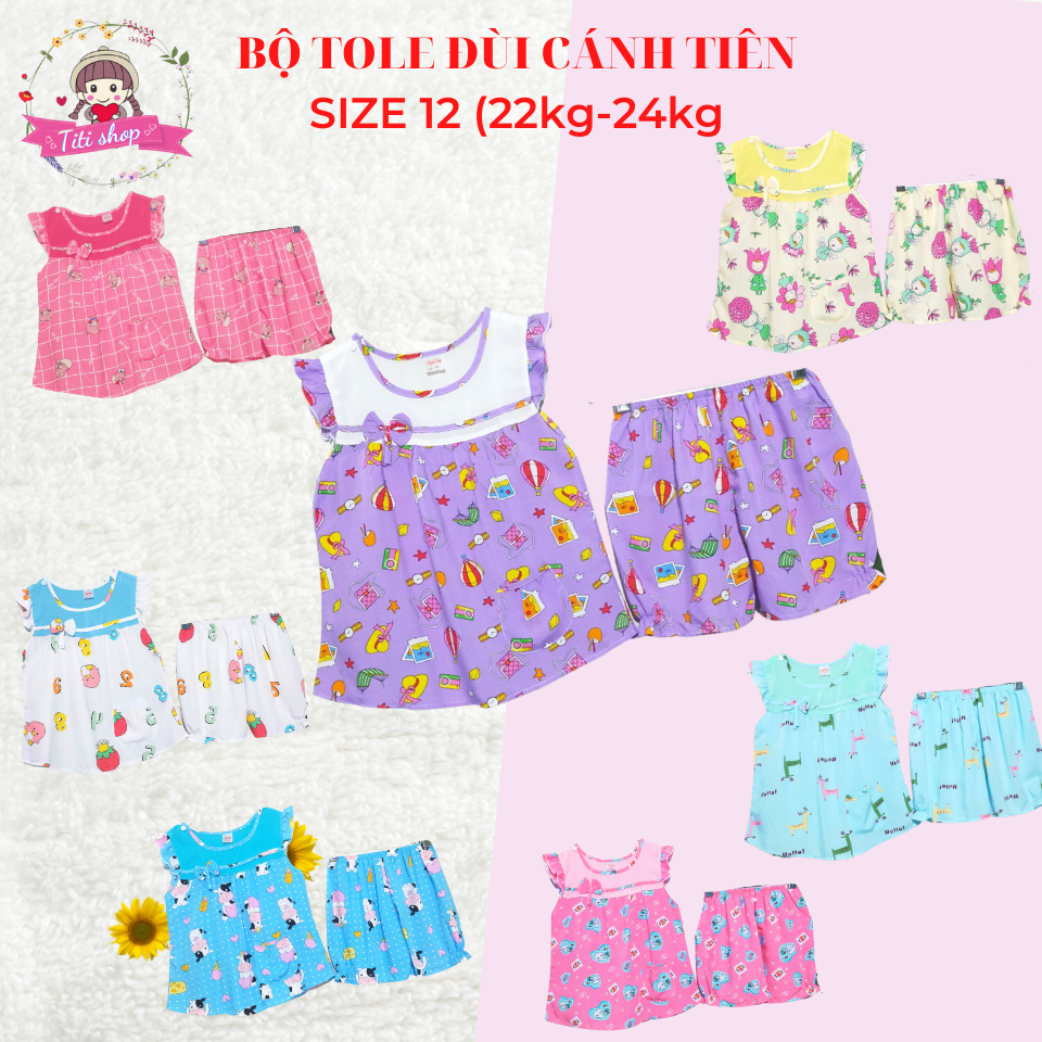 [HCM] Size 12 (22kg-24kg) Đồ bộ tole bé gái l TITI SHOP l Mẫu đùi cánh tiên cài nút vai