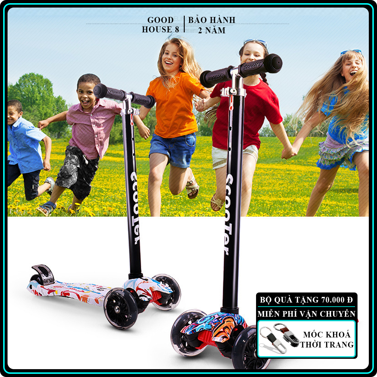Xe trượt Scooter cao cấp 3 bánh Phát sáng đèn led cho trẻ từ 3- 14 tuổi có thể gấp gọn tiện lợi,chăc chắn an toàn khiến các bé thích thú