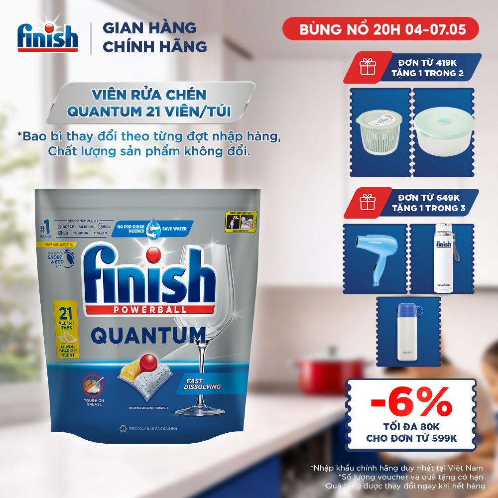 Viên Rửa Chén Bát Finish Powerball Quantum 21 viên