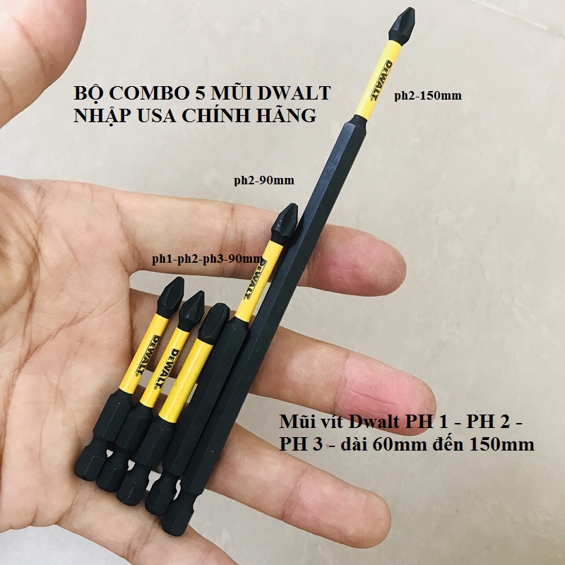 Bộ 5 mũi vít dewalt chính hãng có từ hàng nhập