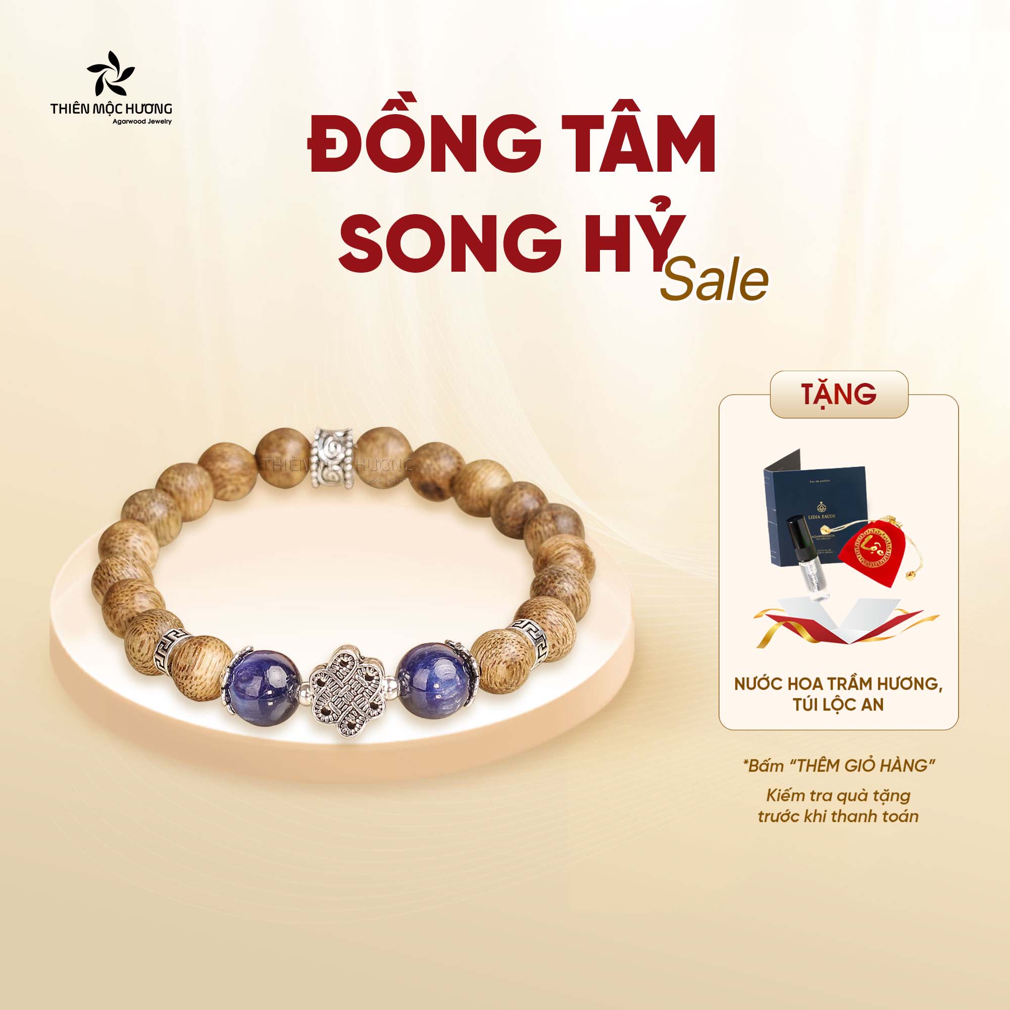 Vòng tay trầm hương tự nhiên, chuỗi hạt gỗ Đồng Tâm Song Hỷ Thiên Mộc Hương, trầm tốc Việt Nam - cầu an lành, hạnh phúc