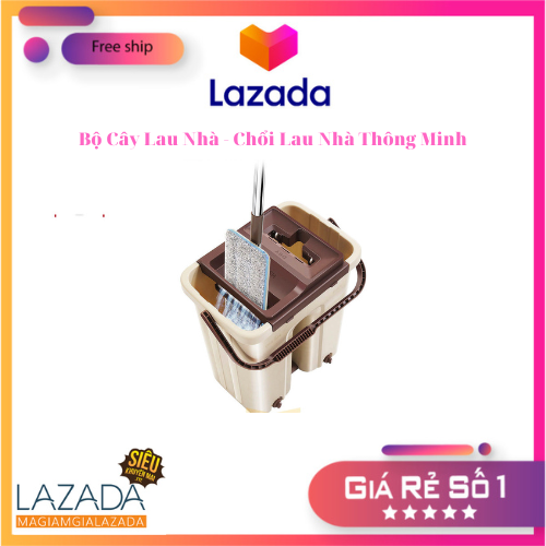 Bộ cây lau nhà - chổi lau nhà thông minh - bộ cây lau nhà, chổi lau nhà tự vắt kèm thùng vắt 360 độ cao cấp