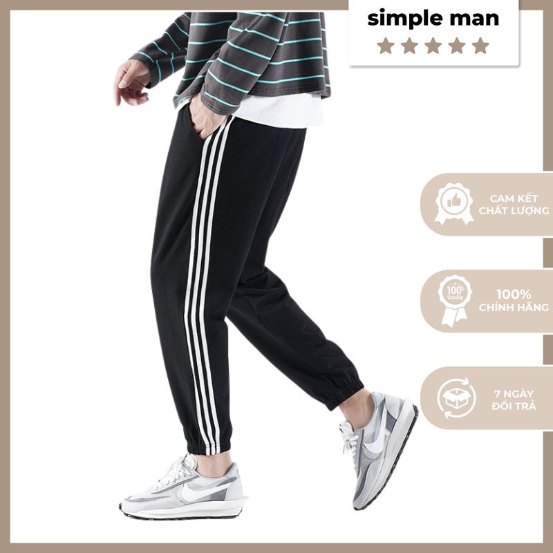 Quần thể thao 3 sọc nam nữ, bo chun kiểu dáng Jogger unisex