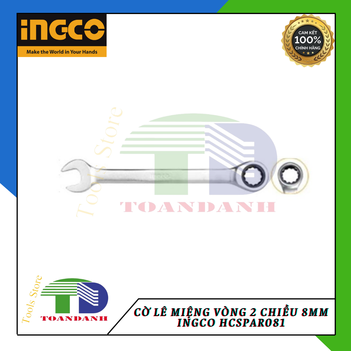 Cờ lê miệng vòng 2 chiều 8mm ingco hcspar081