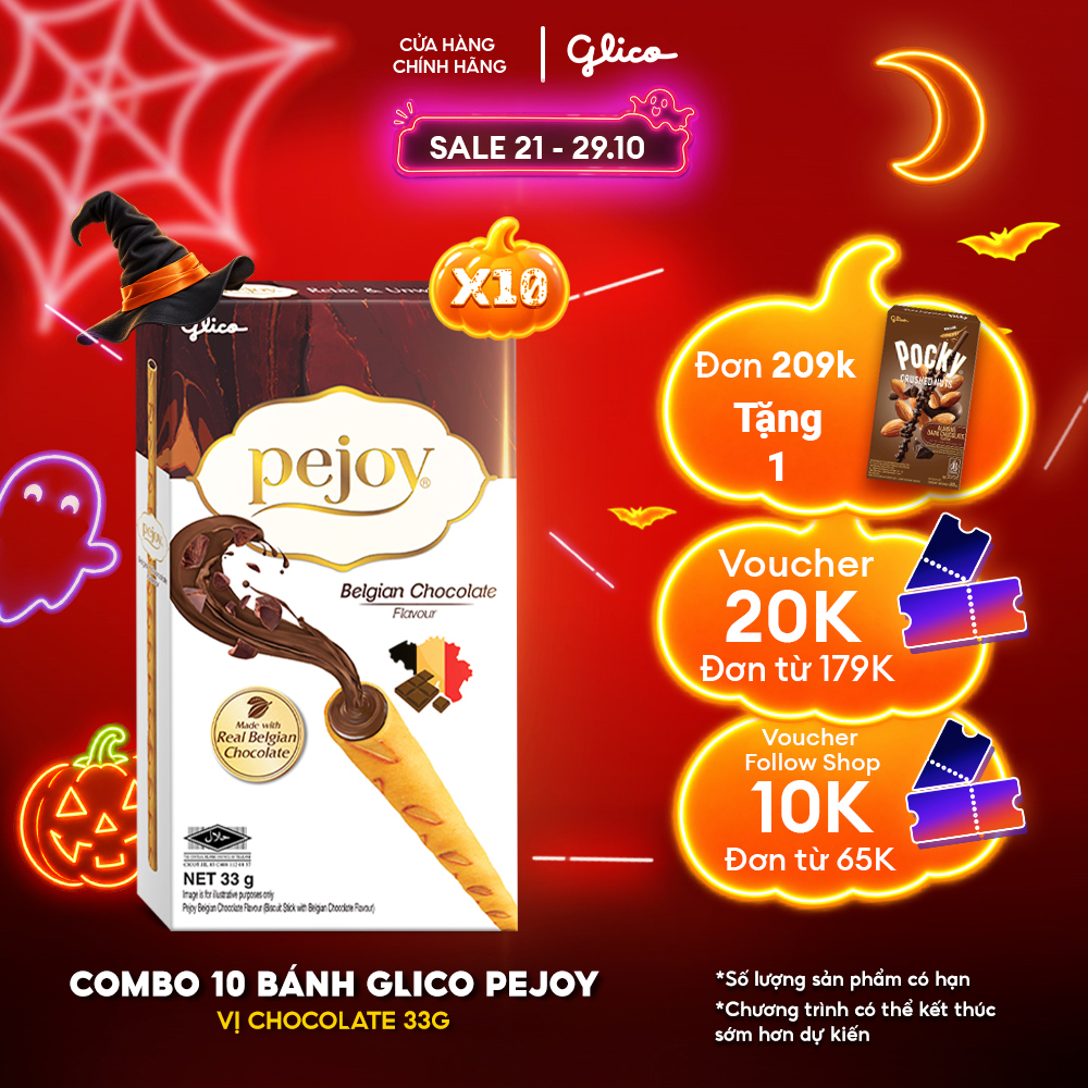 Combo 10 hộp Bánh que GLICO Pejoy nhân kem Chocolate 33g