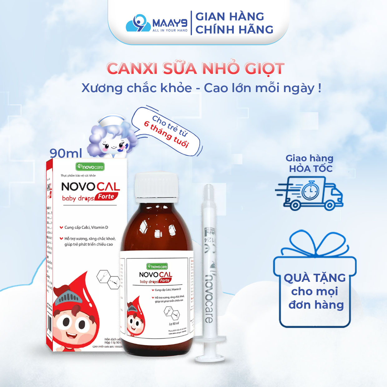 Canxi sữa Novocare Novocal baby drops forte bổ sung canxi, D3 cho bé