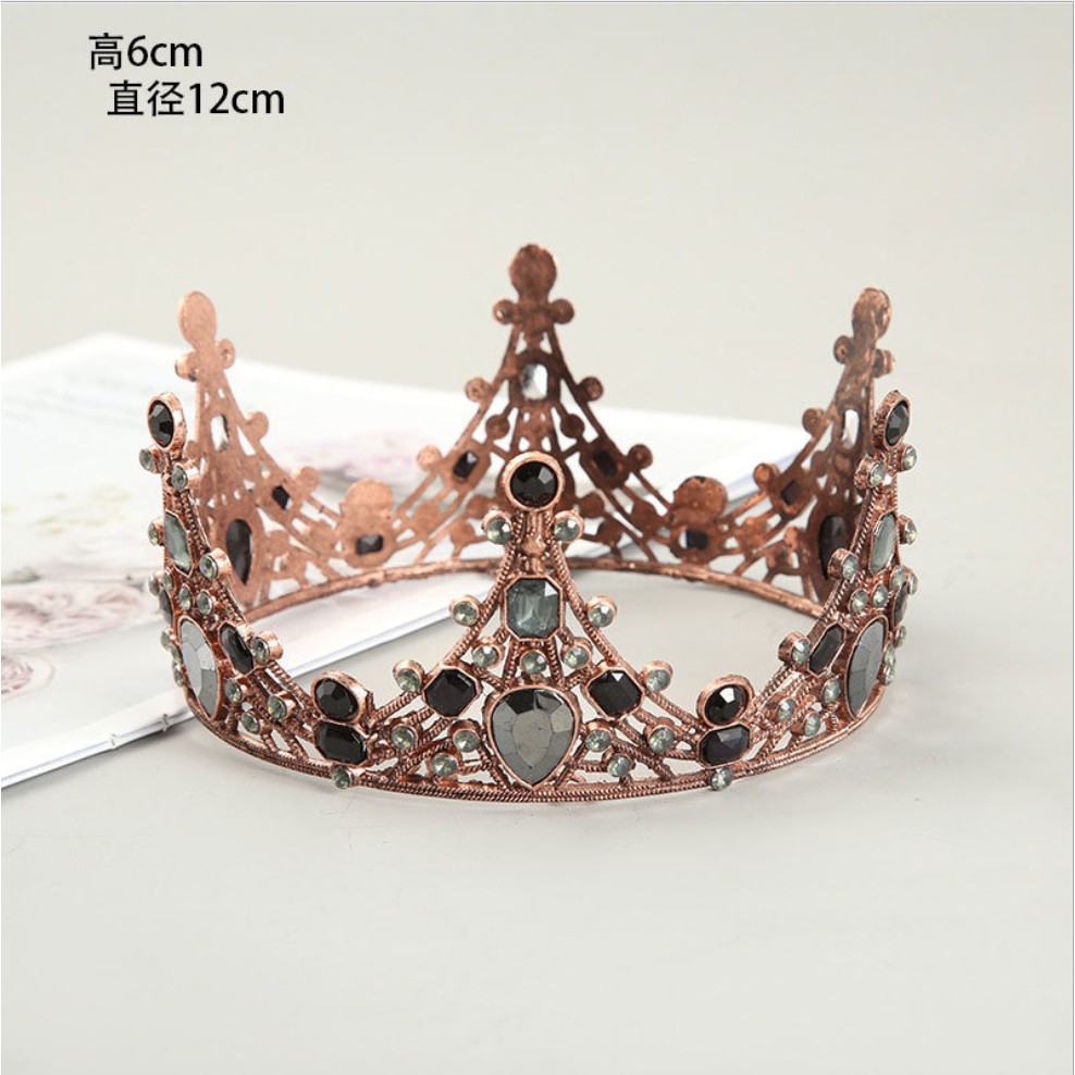 Vương Miện Nữ Hoàng phong cách Vintage đính đá màu đen thanh lịch