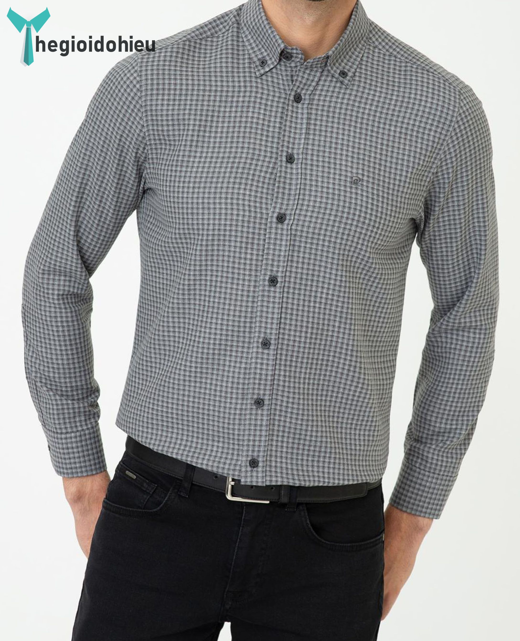 (Mẫu Mới 2024) Áo sơ mi nam dài tay Pierre Cardin PCLShirt140 (Xám caro) - Hàng nhập khẩu - Không túi