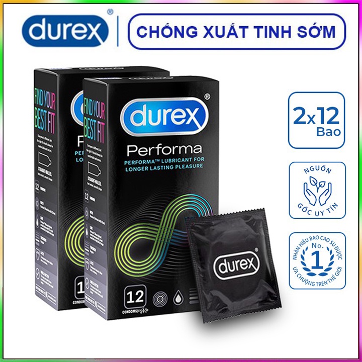 Bộ 2 hộp bao cao su Durex Performa 24 bao - chống xuất tinh sớm
